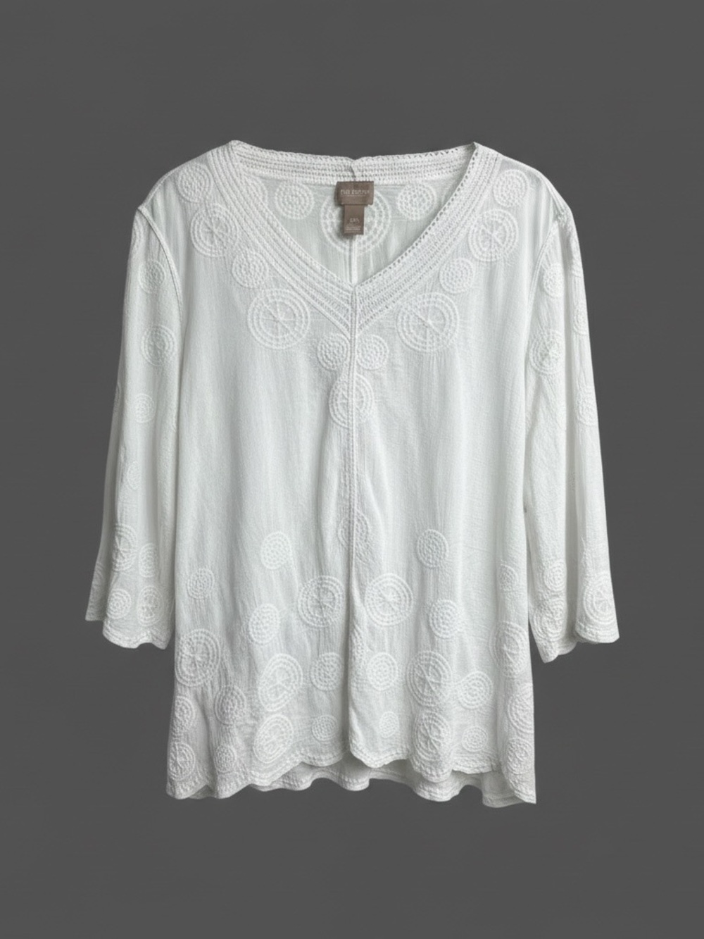 Chico's White Circular Embroidered V-Neck Tunic